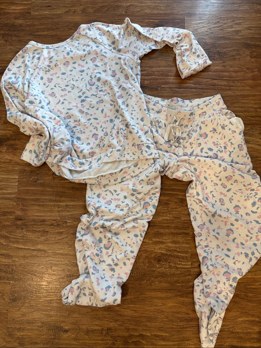 PJ Salvage Cream Floral Print Women's Pajama Set - Pink & Blue